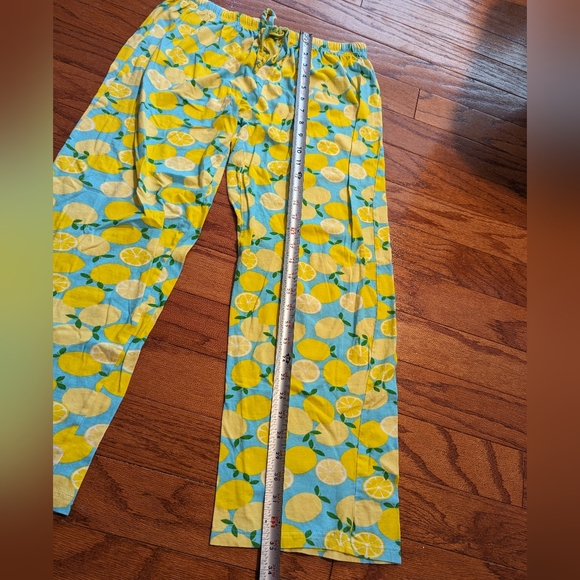 Lemon print pajama pants - lounge pants - yellow & blue - medium - cotton - Picture 2 of 8